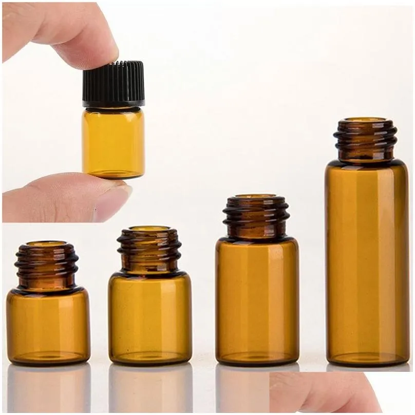 1ml 2ml 3ml 5ml empty dram glass essential oil bottle thin small amber perfume vials mini plastic refillable bottles medicine jar orifice pill brown