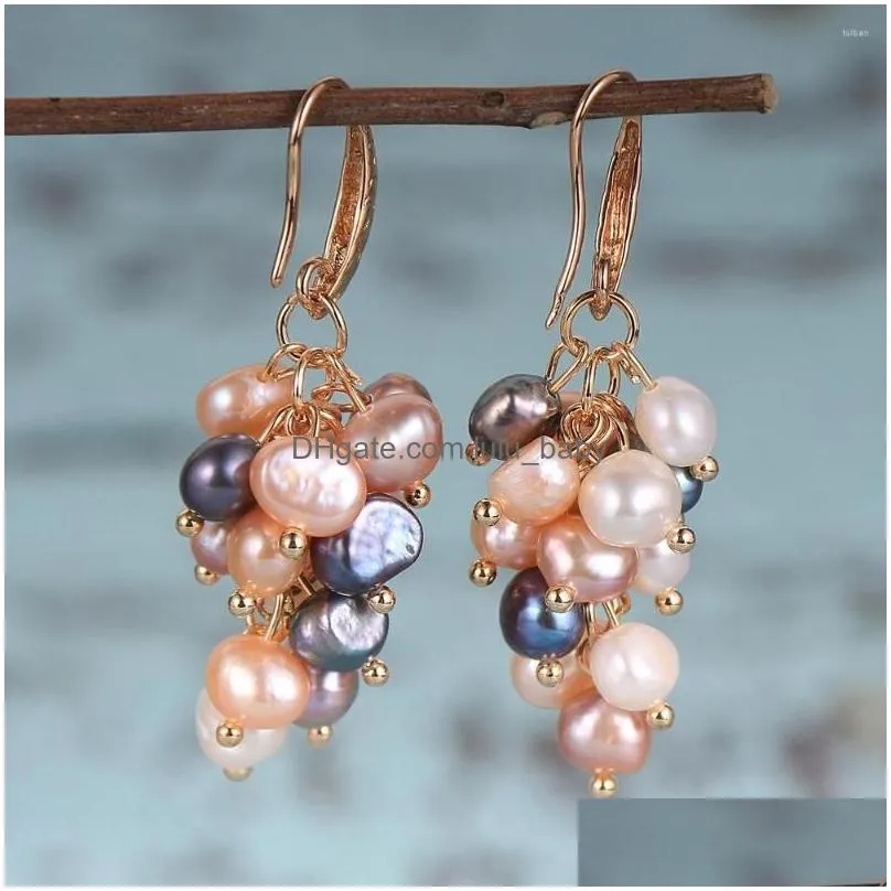 dangle earrings fashion freshwater pearls drop for women grape bunch statement french earring hoop bride wedding jewelry
