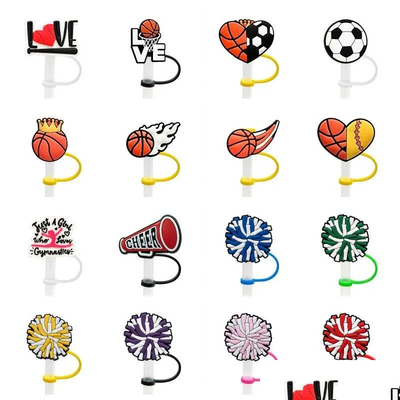custom sport cheer silicone straw toppers accessories cover charms reusable splash proof drinking dust plug decorative 8mm straw party