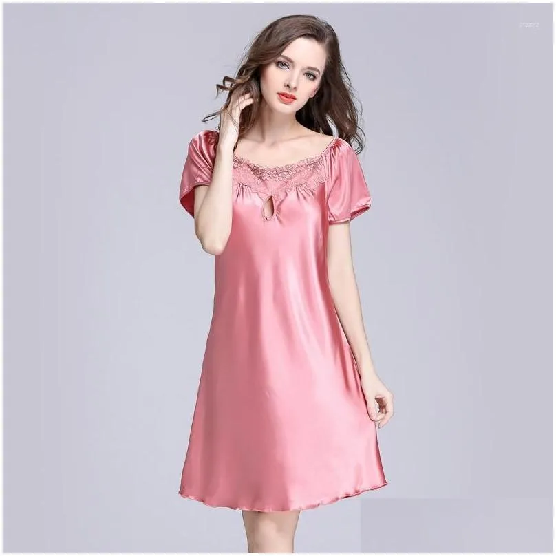 womens sleepwear lace sleepdress ice silk short sleeve home nighty sexy women nightgown sleeping dress summer plus size 4xl