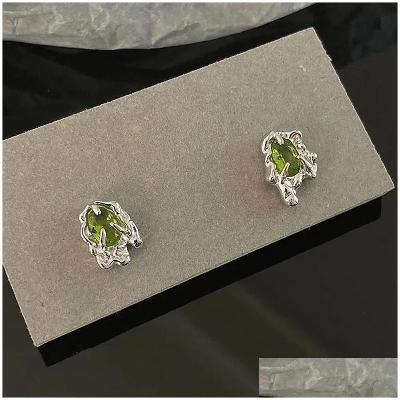 stud earrings prevent allergy green zircon for women girls fashion sweet elegant vintage simple engagement jewelry gifts