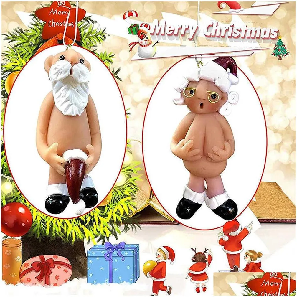 christmas decorations 1pcs resin funny naked santa claus pendant xmas male female santa claus christmas tree decora 2022 year party for home decor