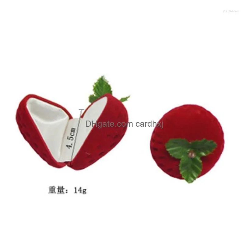 jewelry pouches velvet strawberry box packaging ring earring storage case protector flocking gift red selling