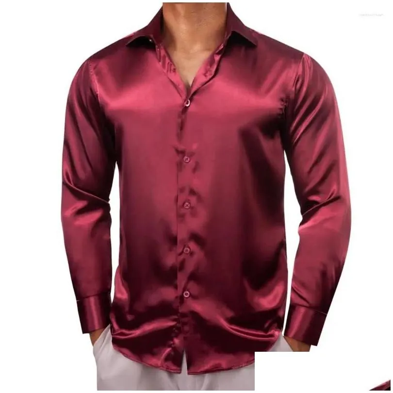 mens casual shirts barry wang 30 colors for men long sleeve silk solid satin red blue green yellow gold purple silver male clothing