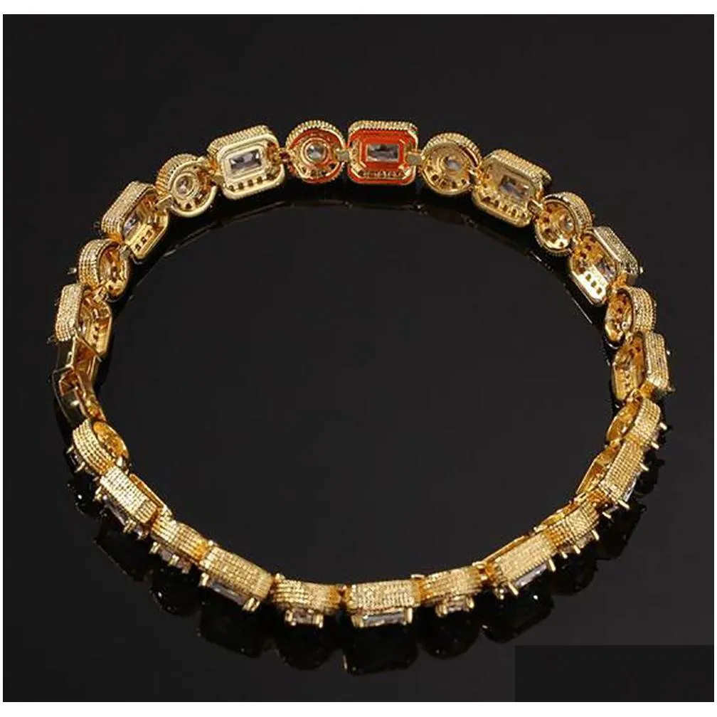 men square round mixed diamonds bracelet bling tenns bracelet gold silver 8inch 8mm simulate dimonds bangles braceles