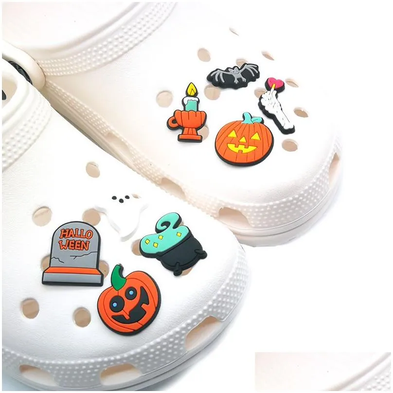 20pcs halloween clog charms pumpkin soft pvc shoe charm accessories decorations custom jibz for clog shoes childrens gift