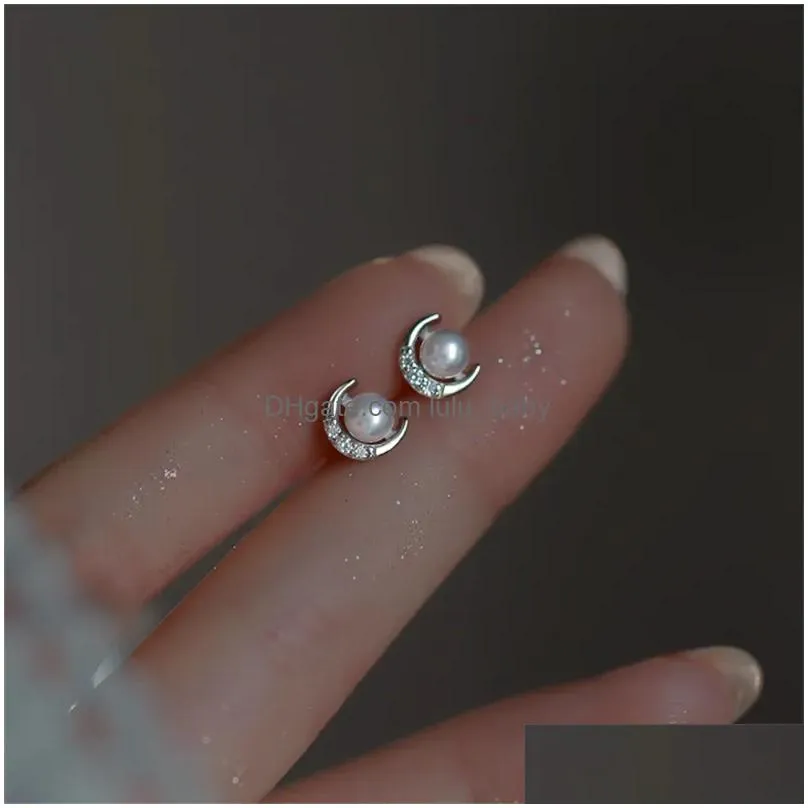 stud earrings cute silver plated mini lovely rabbit zircon cz rhinestones pearl for women birthday gift fashion jewelry