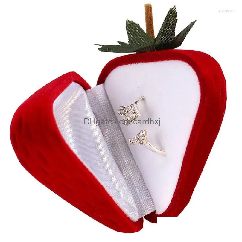 jewelry pouches velvet strawberry box packaging ring earring storage case protector flocking gift red selling