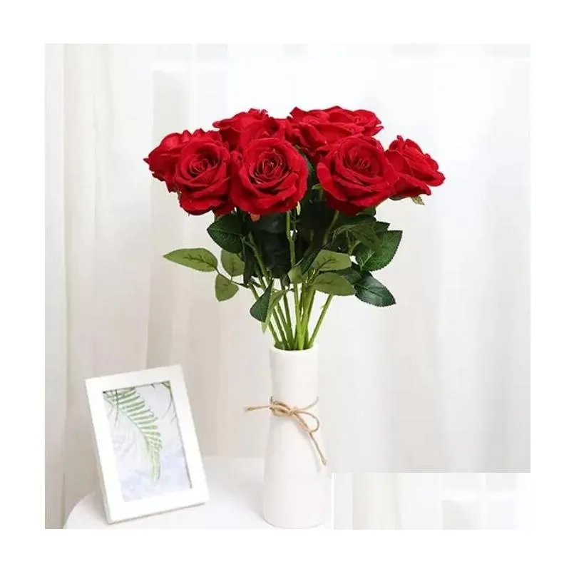 decorative flowers rose artificial flower realistic roses bouquet long stem single fake floral for home office parties and wedding