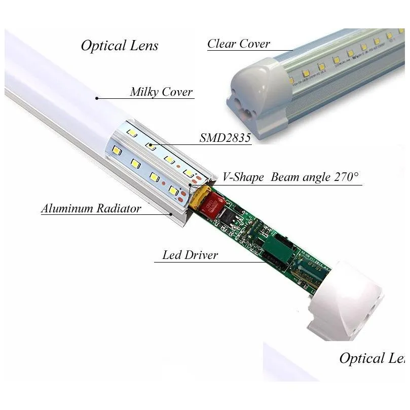 led tube 8ft shop light fixture 120w cooler door zer bulbs 2ft 4ft 5ft 6ft v shape integrated lamps