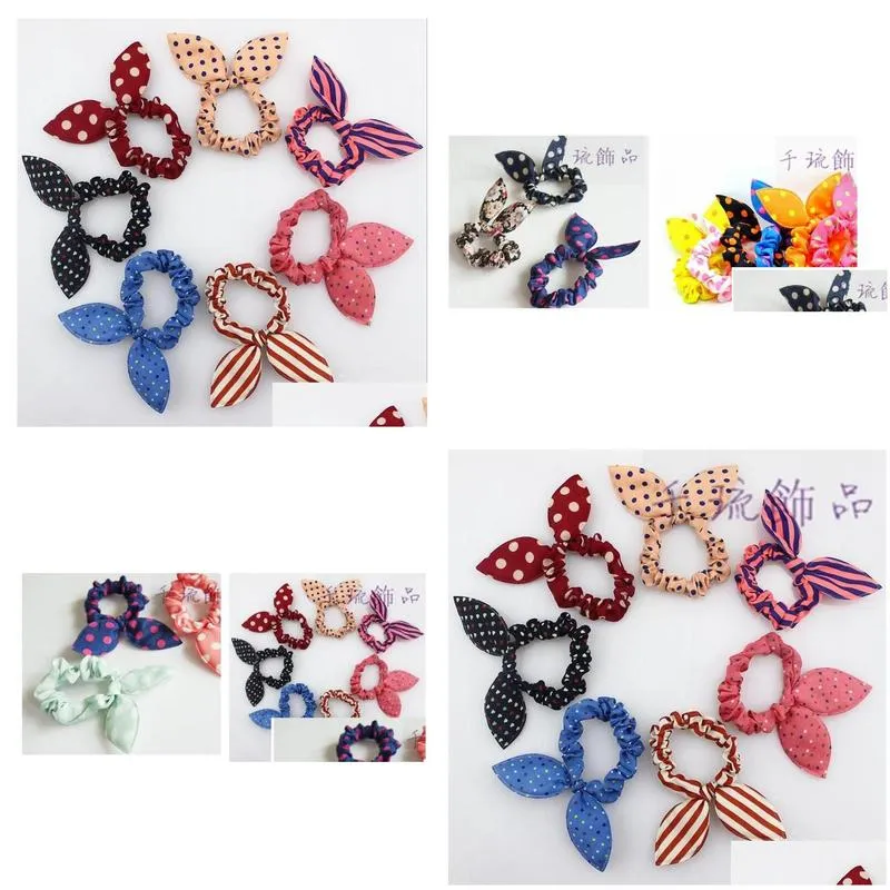 100pcs mixed send rabbit ears cloth art wave point bow hair rope small adorn article presents hair bands