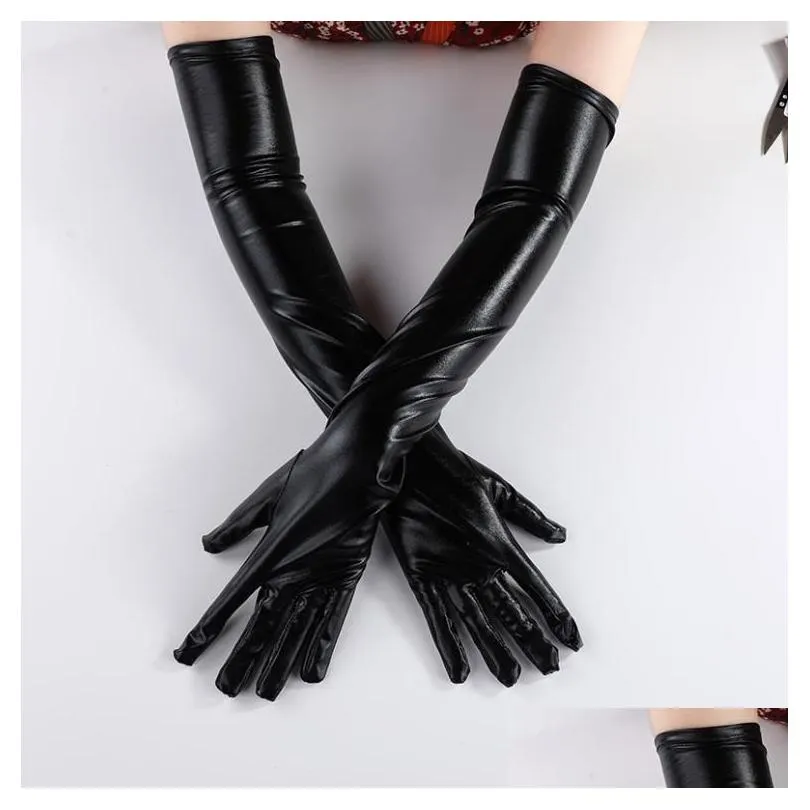 women long gloves 1920s evening party costume accessories mittens sexy faux leather opera glove cosplay dress props shiny metallic black gold silver