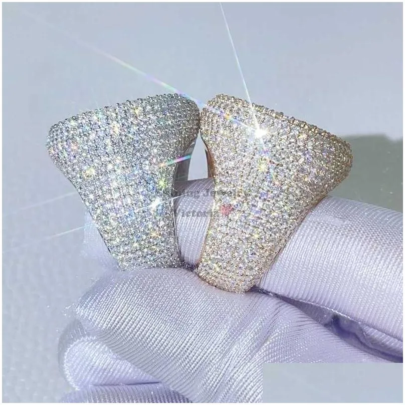 designer solid silver pass diamond tester hip hop iced out men vvs moissanite rings 925 sterling silver