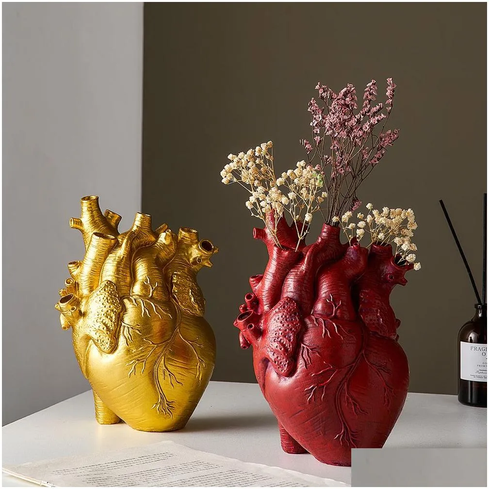 vases figurines resin anatomical heart flowerpot heart vase dried flower container vases pots heart shaped sculpture flowerpot home decoration