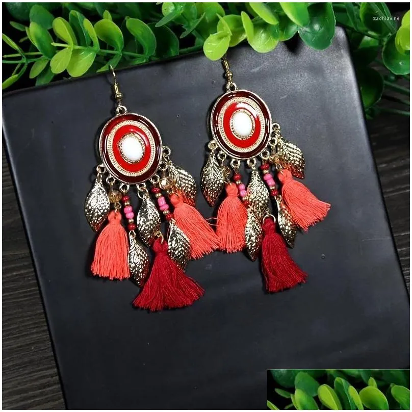 dangle earrings bohemian ethnic long metal leaf rice bead tassel oval drop glaze handmade earring female vacation party jewelry