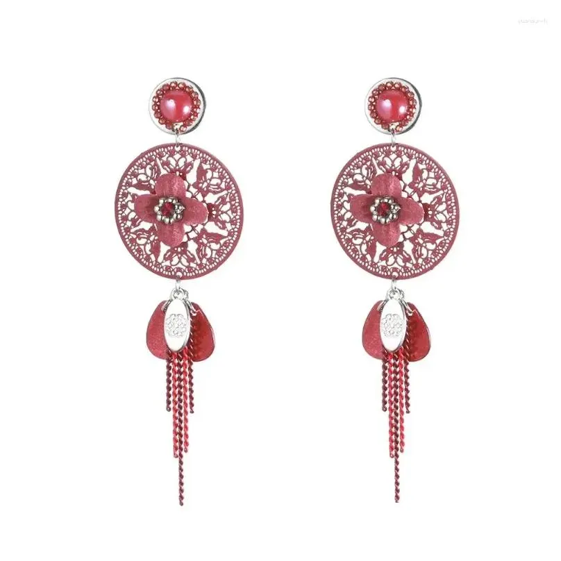 dangle earrings hollow out round flower vintage tassel for women 3 colors bohemian statement pendientes fashion jewelry mrs win