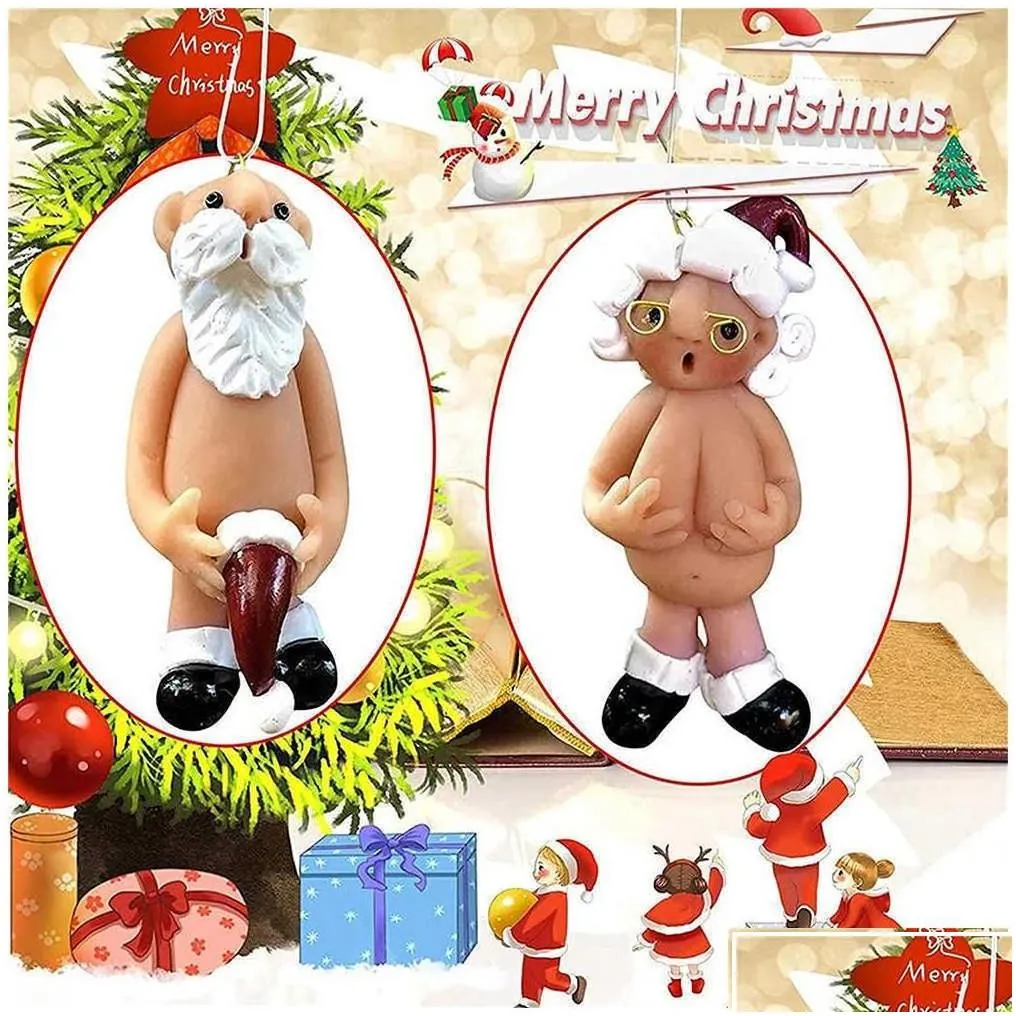 christmas decorations 1pcs resin funny naked santa claus pendant xmas male female tree decora 2022 year party for home decor drop de