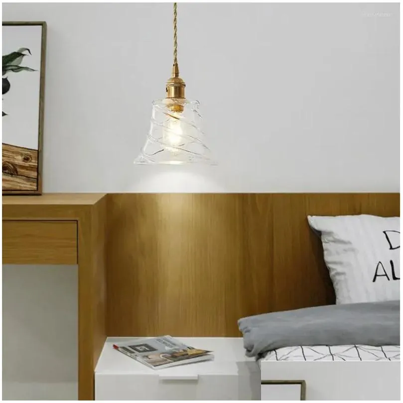 Pendant Lamps Nordic Lamp Copper Brass Creative Minimalist E27 Transparent Lampshade For Bar Light Glass Drop Delivery Lights Lighti Dhrtq
