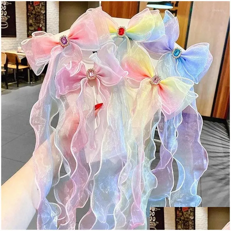 hair accessories colorful chiffon bow pins for girls cute ribbon hairpins children sweet clips women fashion