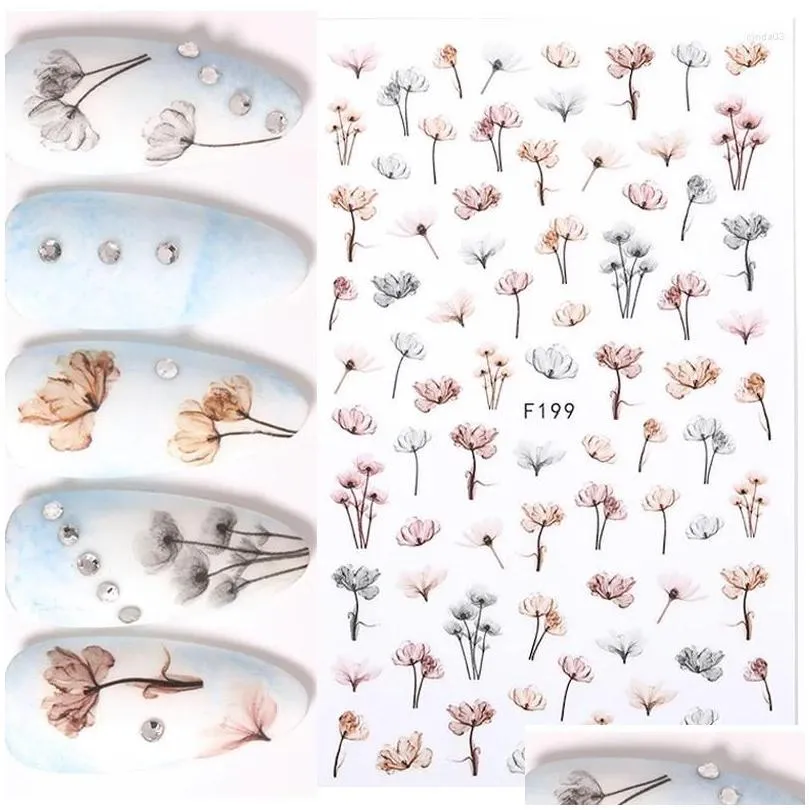 nail stickers spring 3d embossed floral sticker adhesive plants leaves flowers fruit transfer decals art decoration