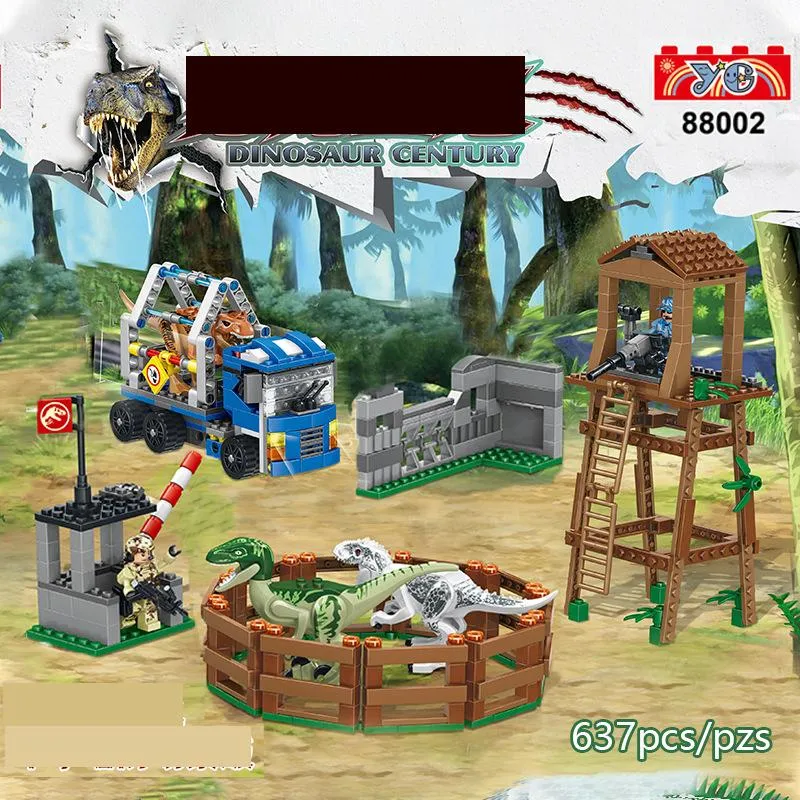 jurassic dinosaur building blocks scene set small particle military tower defense assembly toy 88002