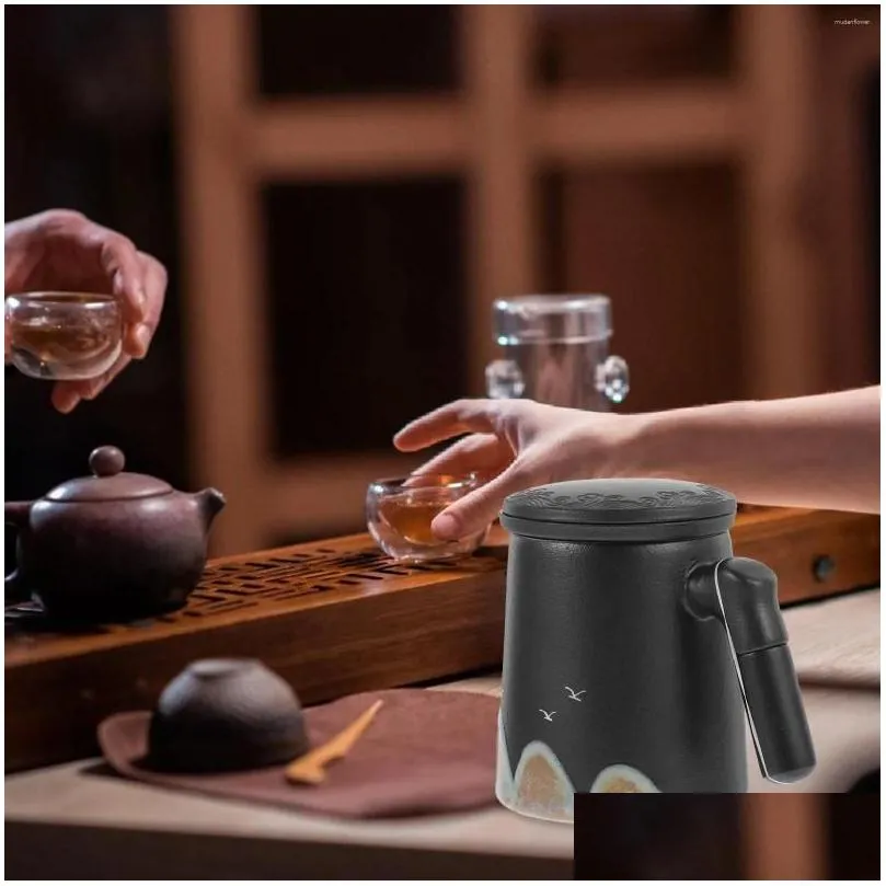 dinnerware sets household wooden handle tea cup office drinking glasses ceramics portable coffee mug