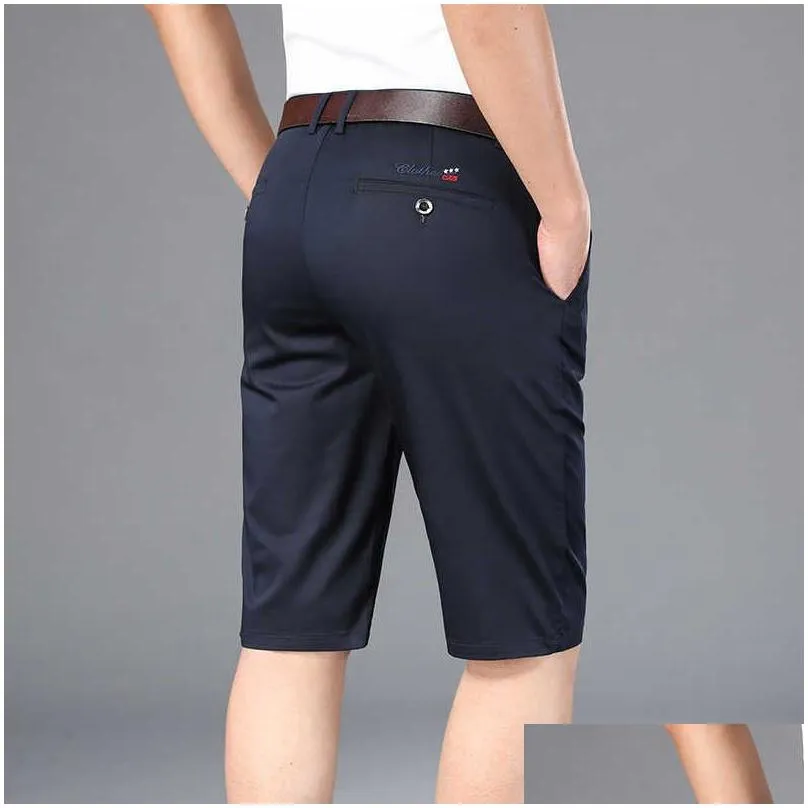 6 colors khaki gray mens shorts casual classic fit comfy golf short summer mens smart knee length 210713