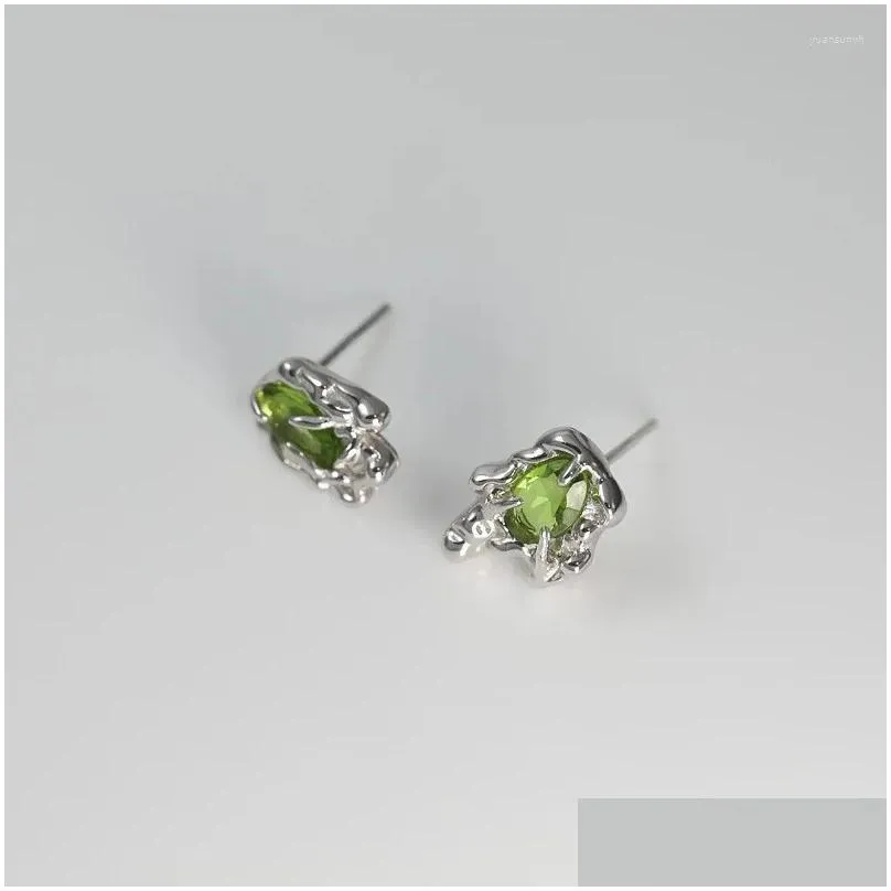 stud earrings prevent allergy green zircon for women girls fashion sweet elegant vintage simple engagement jewelry gifts