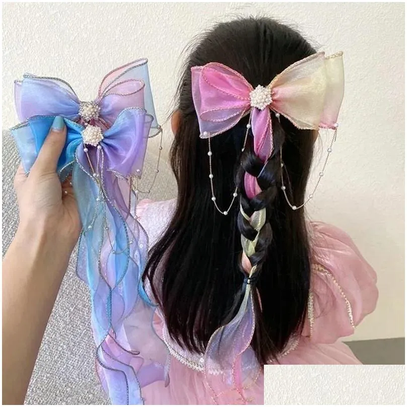 hair accessories colorful chiffon bow pins for girls cute ribbon hairpins children sweet clips women fashion