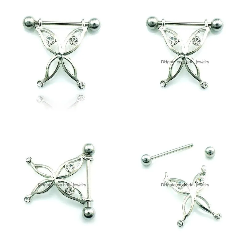 silver pole surgical steel butterfly nipple rings for women body jewelry