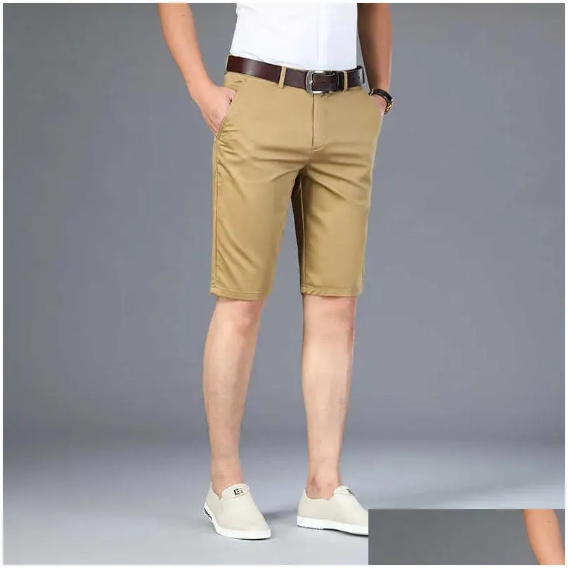 6 colors khaki gray mens shorts casual classic fit comfy golf short summer mens smart knee length 210713