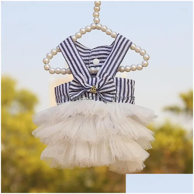 dog apparel summer stripe suspender mesh skirt fashion pet cake dress cute clothes cat products