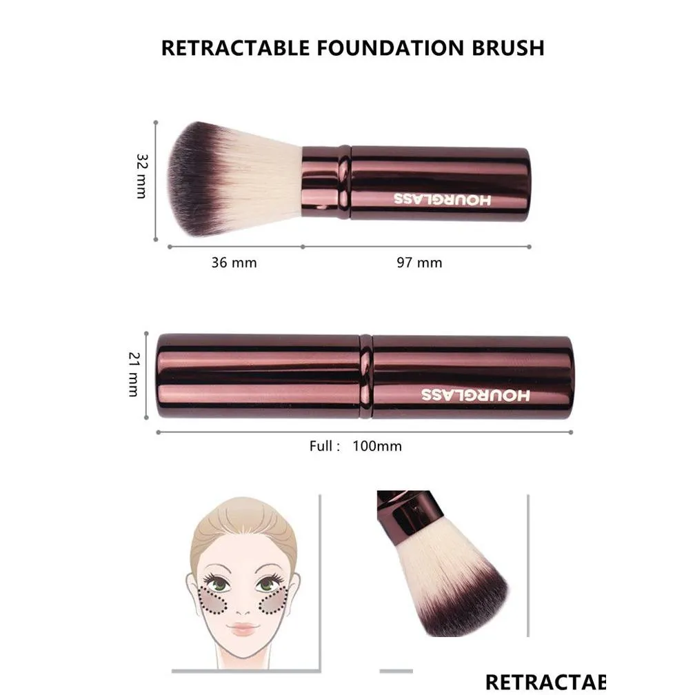 hourglass retractable foundation makeup brush - soft flawless travel sized foundation powder blush beauty cosmetics brush tools