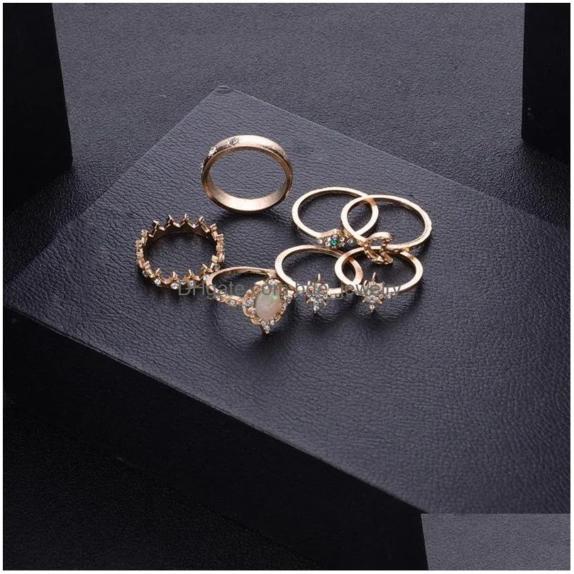 gold knuckle ring set diamond crown bow moon star rings combination stacking ring midi rings women jewelry will and sandy gift