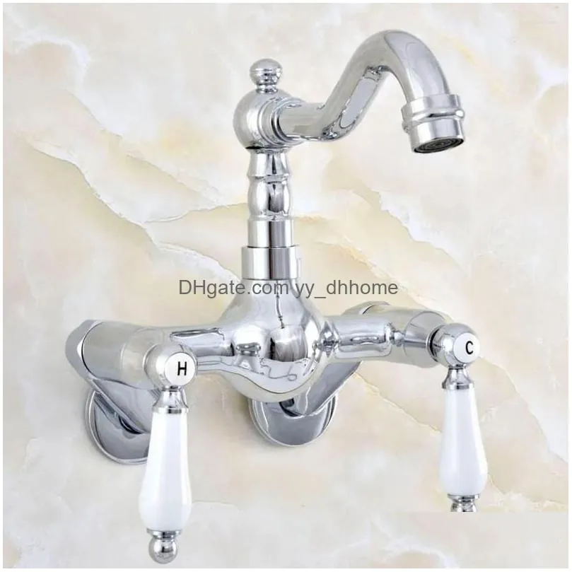 bathroom sink faucets 360 swivel chrome basin mix tap bathtub dual handles wall mounted kitchen mixer faucet 3-3/8 nqg204