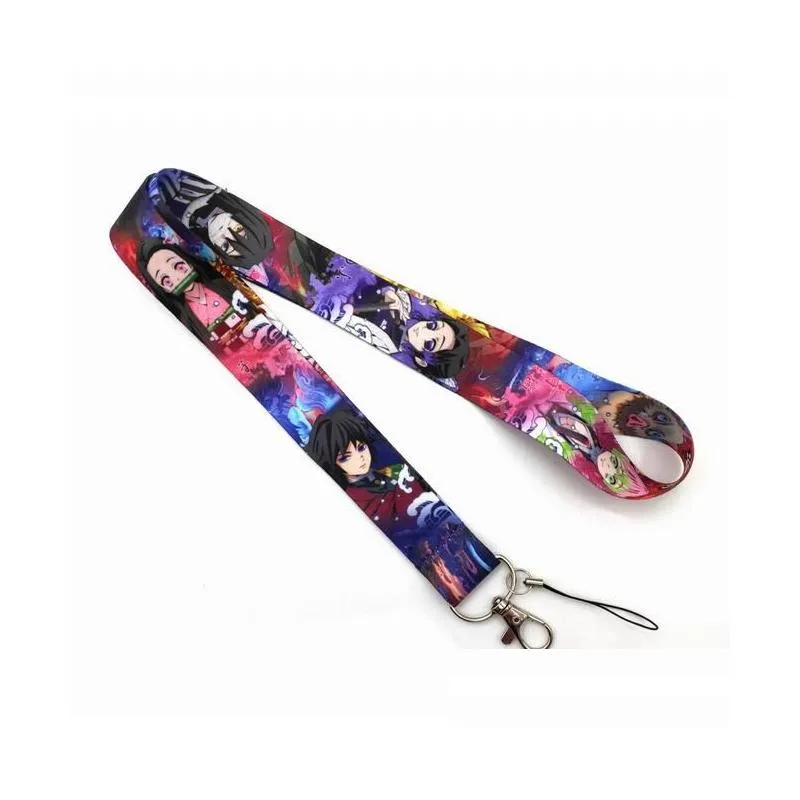 mixed anime demon slayer kimetsu no yaiba neck strap lanyard mobile phone key chain id badge key chains kamado tanjirou