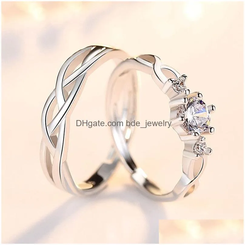 weave adjustable diamond ring open silver couple engagement wedding rings for men women fashion jewelry gift
