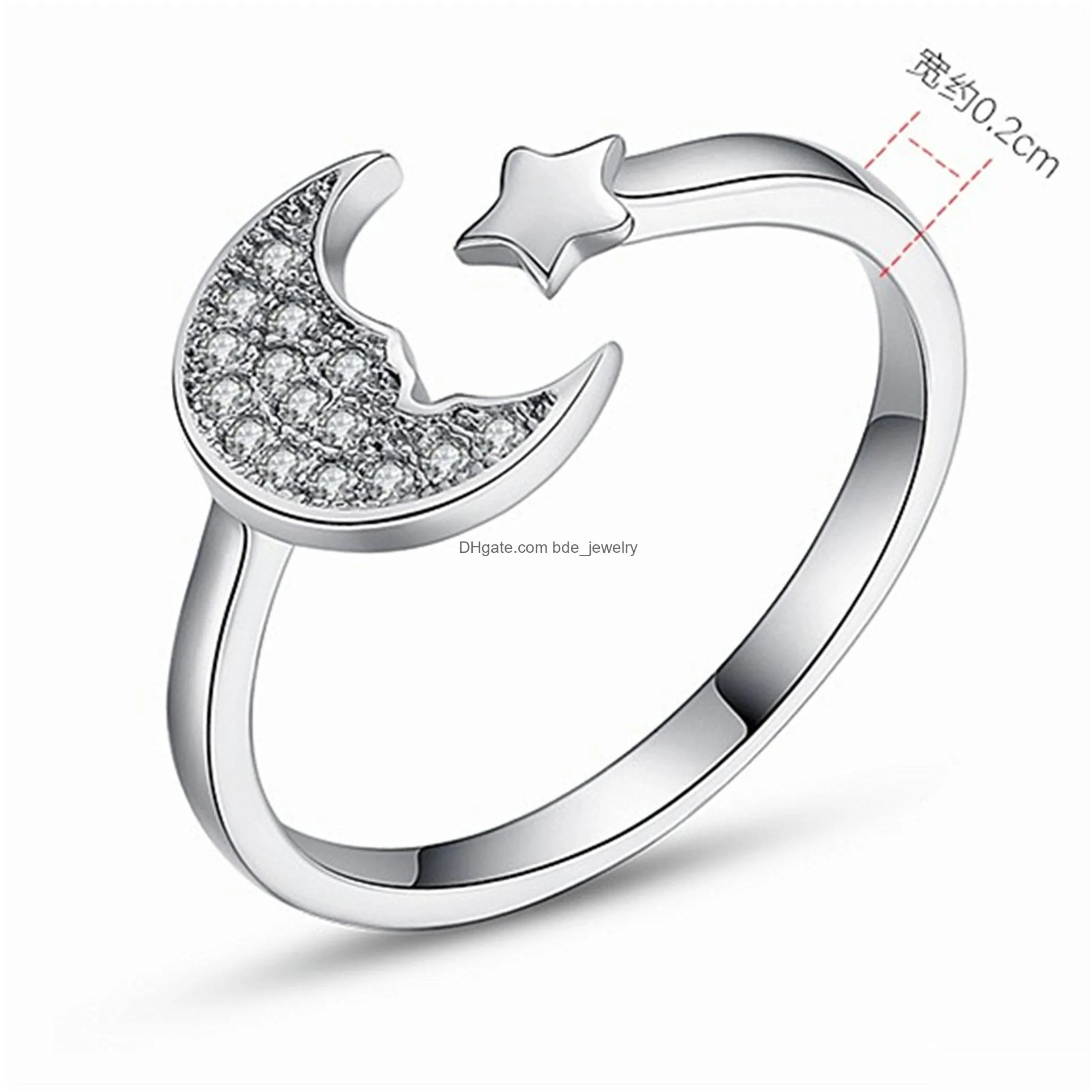 crystal moon star rings silver open adjustable ring fashion jewelry gift will and sandy