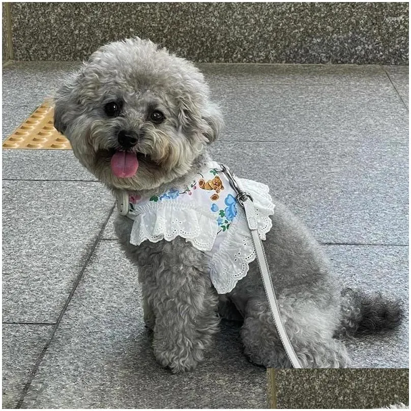 dog collars cute bear pet harness for small dogs maltese teddy bichon ins korea vest leash set with lace edge accessories
