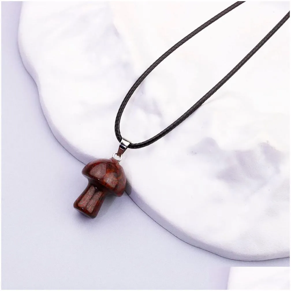 wholesale carved mushroom natural gem stone pendant quartz crystal amethyst tiger eye hand charms diy jewelry making necklace