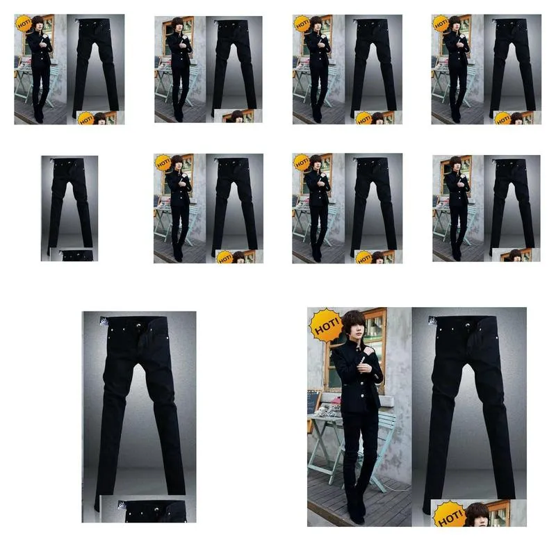 black micro elastic skinny jeans men teenagers casual pencil pants cotton thin boy handsome hip hop trousers 28-34