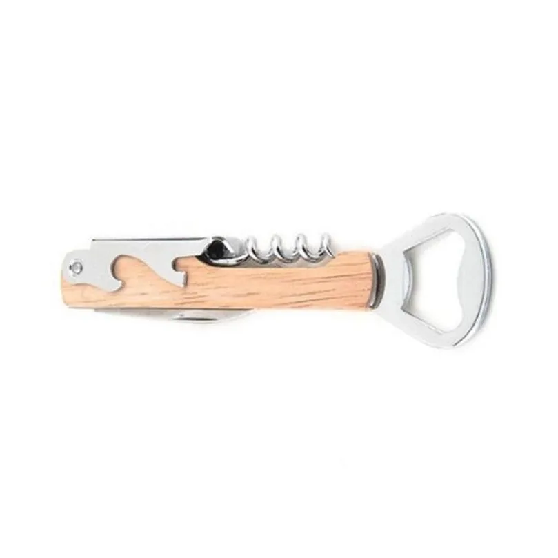 4 in 1 wine and beer bottle opener wood handle hand-held deluxe corkscrew double hinge waiters bottle opener