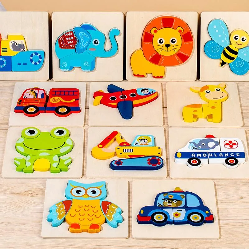 baby early education benefit intellectual development infants and young children large pieces of wooden three-dimensional jigsaw puzzle toys
