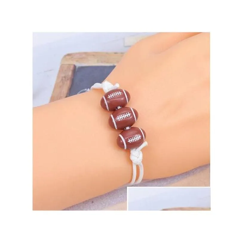 charm leather bracelet for women men lovers weave braided bangle adjustable football basketball baseball sport ball jewelry gift