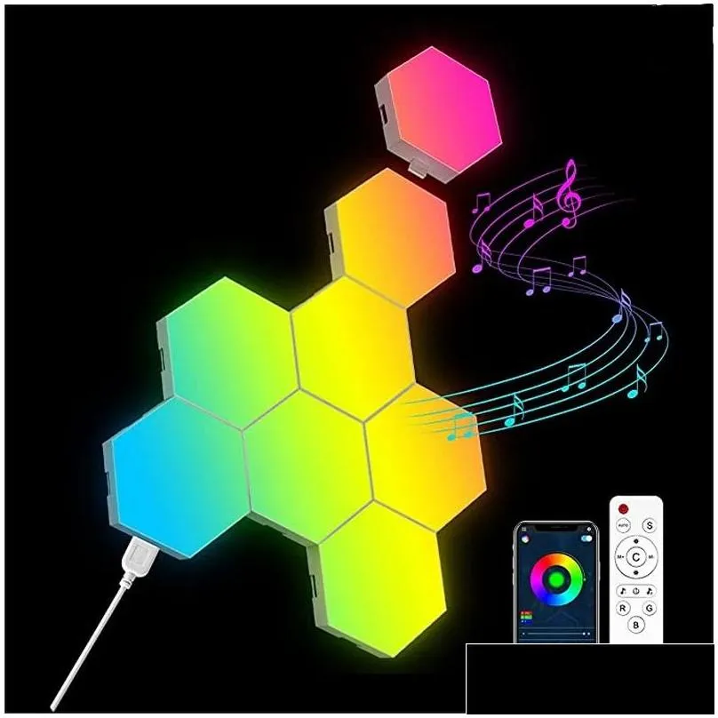 10pcs app remote control rgb led hexagonal indoor wall lamp night light computer game room