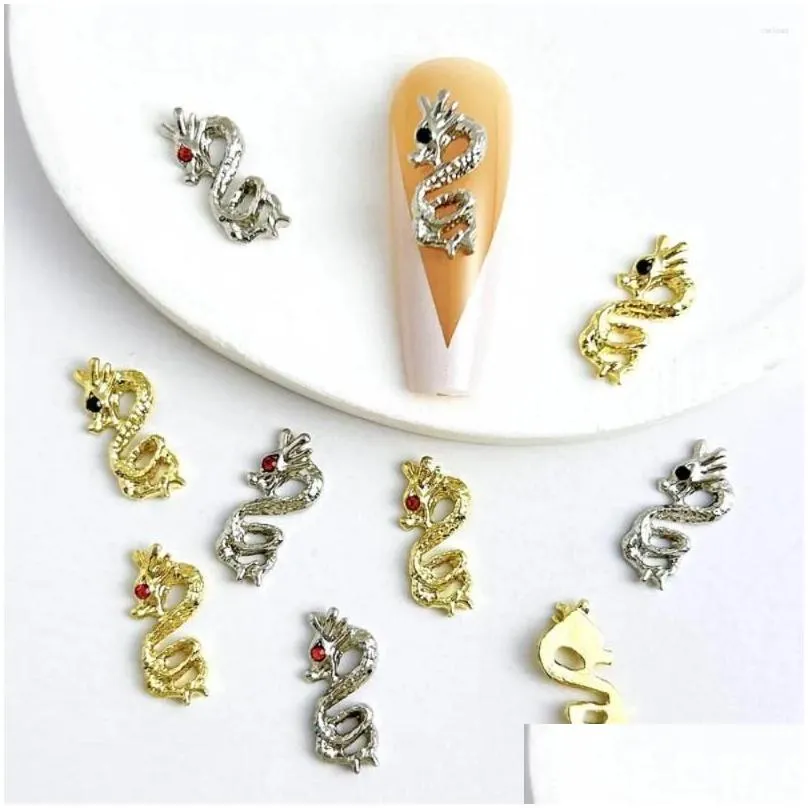 nail art decorations 10pcs/set zodiac dragon metal manicure ornaments rhinestones supplies