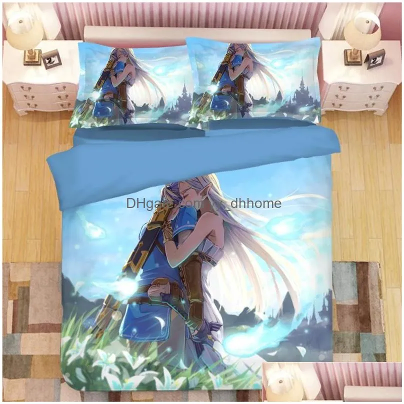 bedding sets legend of zelda fashion game 3d set angel with blue wings duvet cover colorful bedspreads cartoon kids 3pcs bedclothes