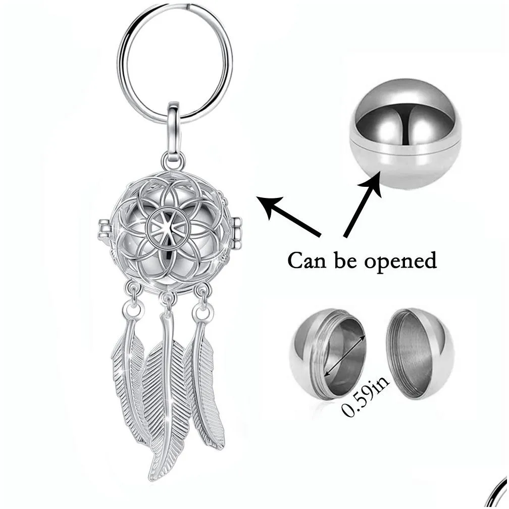 Key Rings Exquisite Birthstone Dream Catcher Net Cremation Jewelry Keepsake Memorial Urn Pendant Accessories Keychain For Women And Otmne