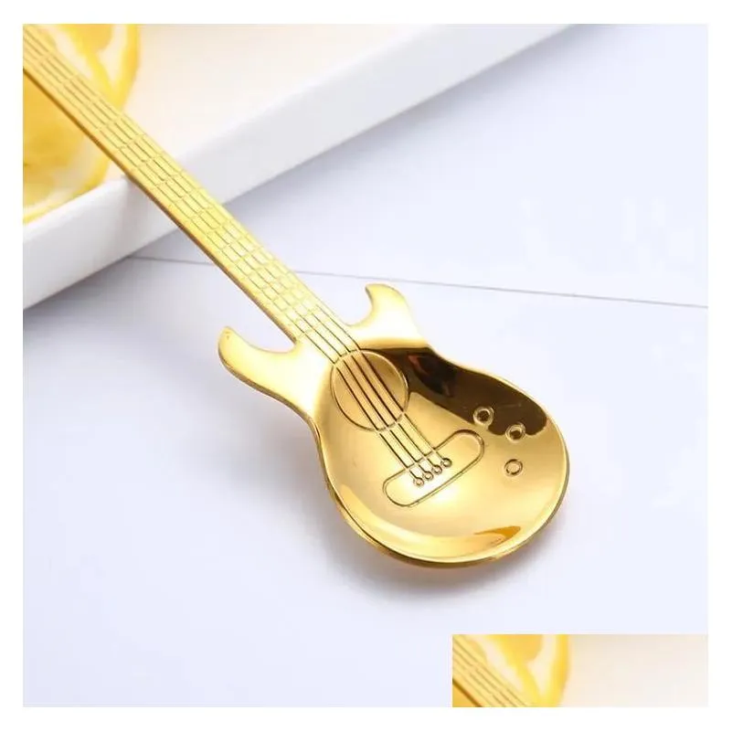 stainless steel coffee spoons guitar violin shape dessert spoon stirring spoon lovely titanium plated ice scoop