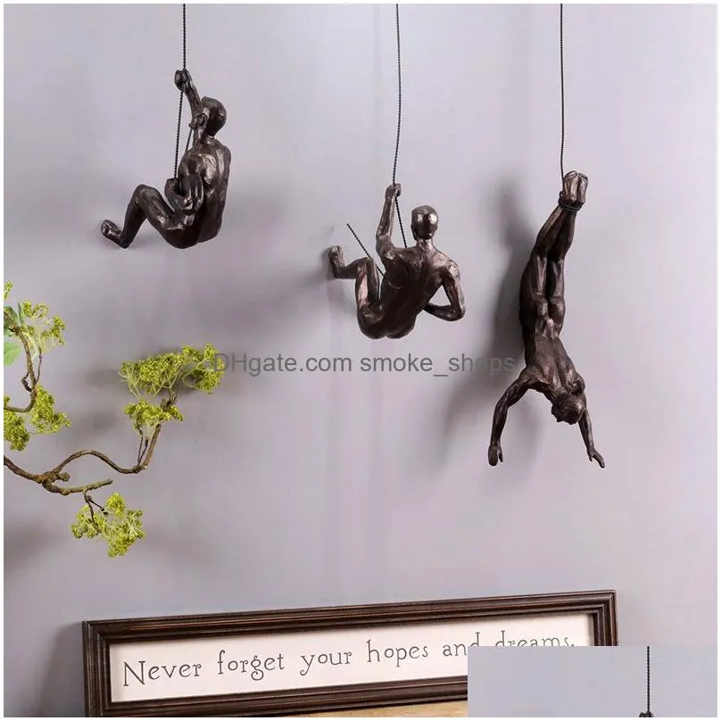 creative rock climbing men sculpture wall hanging decorations resin statue figurine crafts home furnishings decor accessories lj200904